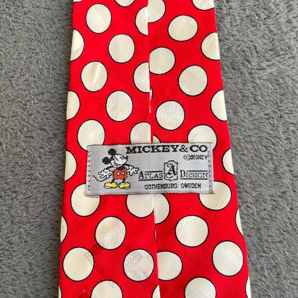 Mickey & Co Altas Design Red White Polka Dots Mickey Mouse Necktie - Picture 4 of 7